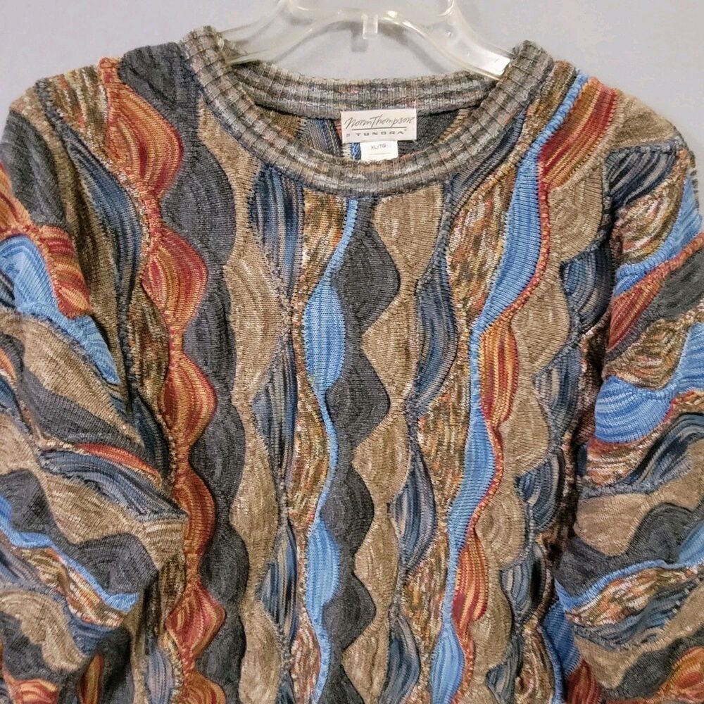 Vtg Tundra Sweater Mens XL 3D Knit Norm Thompson Coogi Style Biggie Cosby Canada